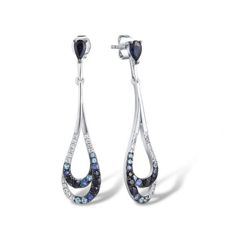Sterling Silver w/ Black White Plating Earrings Blue Sapphire,Blue Topaz (Swiss Blue),White Sapphire (E307424SBSWSSK925)