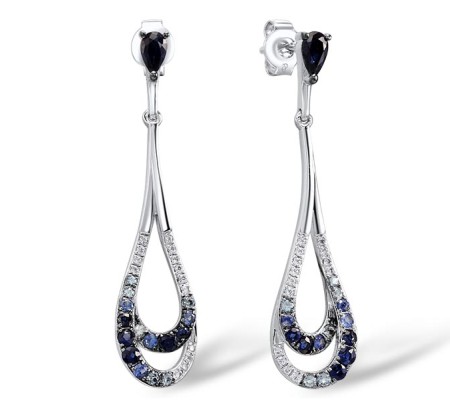 Sterling Silver Earrings Blue Sapphire,Blue Topaz (Swiss Blue),White Sapphire (E307424SBSWSSL925)