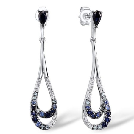 Sterling Silver Earrings Blue Sapphire,Blue Topaz (Swiss Blue),White Sapphire (E307424SBSWSSL925)