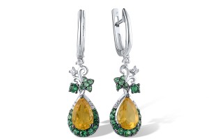 Sterling Silver w/ Black White Plating Earrings White Cubic Zirconia,Yellow Glass,Green Spinel (E307434GNYZSK925)