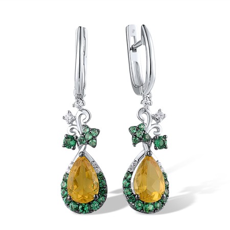 Sterling Silver w/ Black White Plating Earrings White Cubic Zirconia,Yellow Glass,Green Spinel (E307434GNYZSK925)