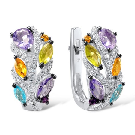 Sterling Silver Earrings Amethyst Cubic Zirconia,Blue Glass,Green Glass,Orange Glass,Purple Glass,White Cubic Zirconia,Yellow Nano Cubic Zirconia (Ci (E307438MULSL925)