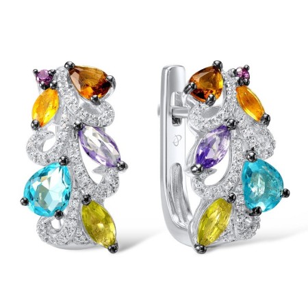Sterling Silver Earrings Amethyst Cubic Zirconia,Blue Glass,Green Glass,Orange Glass,Purple Glass,Smoky Glass,White Cubic Zirconia (E307439MULSL925)