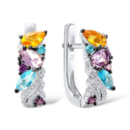 Sterling Silver Earrings Amethyst Cubic Zirconia,Blue Cubic Zirconia,Blue Glass,Orange Glass,Purple Glass,White Cubic Zirconia (E307443MULSL925)