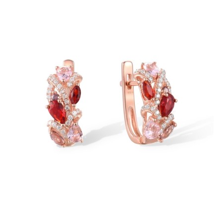 Sterling Silver w/ Rose Plating Earrings Pink Glass,Purple Glass,Red Glass,Rhodolite Garnet Cubic Zirconi,White Cubic Zirconia (E307444SMUL2SR925)