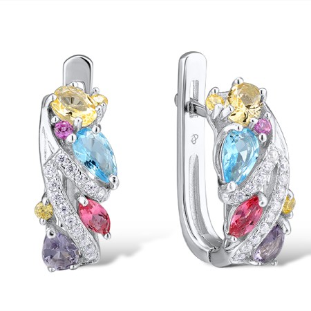 Sterling Silver Earrings Yellow Cubic Zirconia,Pink Glass,Yellow Glass,Purple Glass,Blue Glass,White Cubic Zirconia,Created Pink Sapphire (E307450SMUL2SL925)