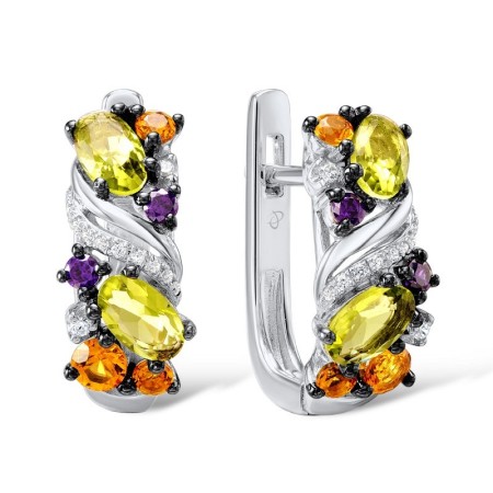 Sterling Silver Earrings Amethyst Cubic Zirconia,Green Glass,White Cubic Zirconia,Yellow Nano Cubic Zirconia (Ci (E307455MULSL925)