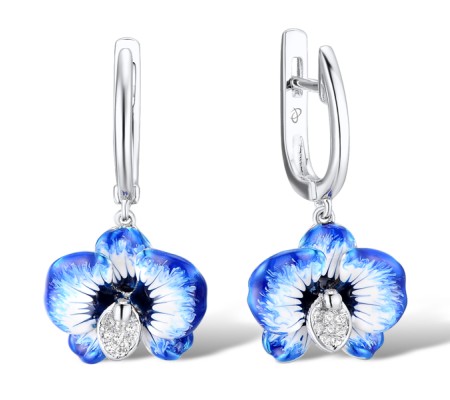 Sterling Silver Earrings Enamel,White Cubic Zirconia (E307460ENA1SL925)