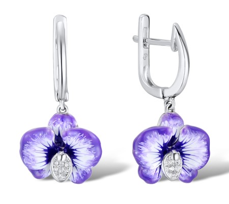 Sterling Silver Earrings Enamel,White Cubic Zirconia (E307460ENA2SL925)