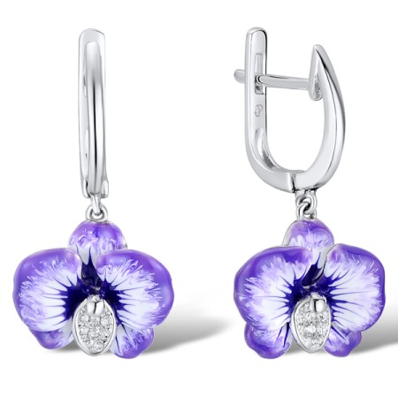 Sterling Silver Earrings Enamel,White Cubic Zirconia (E307460ENA2SL925)