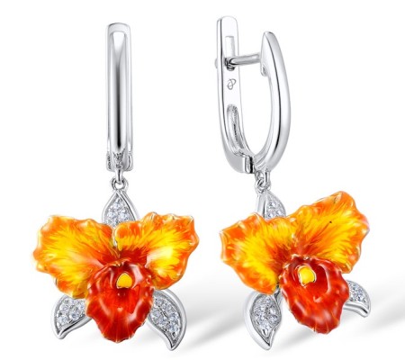 Sterling Silver Earrings Enamel,White Cubic Zirconia (E307461ENASL925)