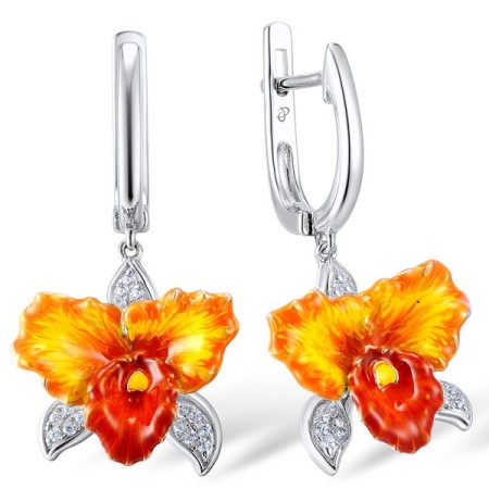 Sterling Silver Earrings Enamel,White Cubic Zirconia (E307461ENASL925)