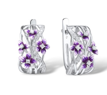 Sterling Silver Earrings Enamel,White Cubic Zirconia (E307546ENASL925)