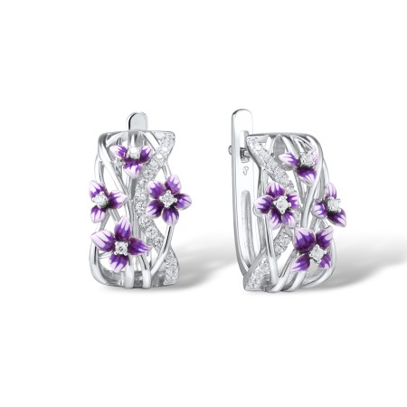 Sterling Silver Earrings Enamel,White Cubic Zirconia (E307546ENASL925)