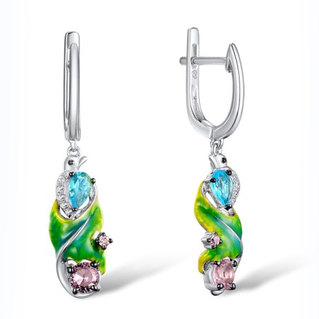 Sterling Silver w/ Black White Plating Earrings Blue Glass,Enamel,White Cubic Zirconia (E307554ENASK925)