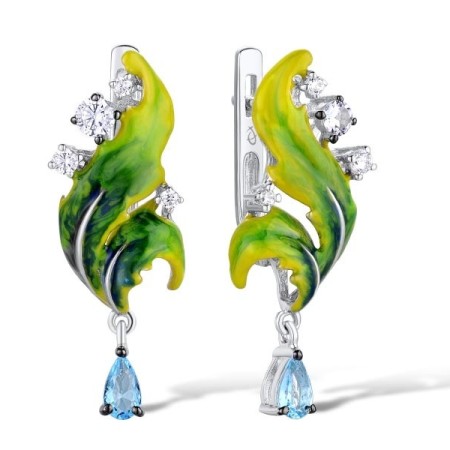 Sterling Silver w/ Black White Plating Earrings Blue Glass,Blue Spinel,Enamel,White Cubic Zirconia (E307585ENASK925)