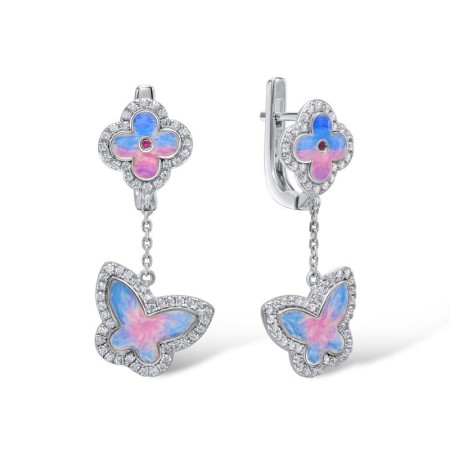 Sterling Silver Earrings Created Ruby,Enamel,White Cubic Zirconia (E307590ENASL925)