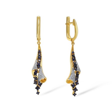 Sterling Silver w/ Yellow Plating Earrings Created Sapphire,White Cubic Zirconia (E307613CRSZSY925)