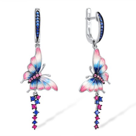 Sterling Silver Earrings Created Ruby,Enamel,Blue Spinel,Created Pink Sapphire (E307664ENASL925)