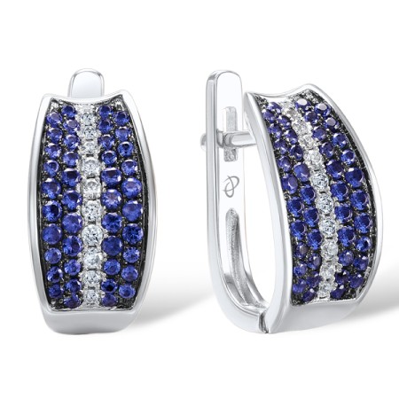 Sterling Silver w/ Black White Plating Earrings Blue Nano Cubic Zirconia,White Cubic Zirconia (E307701BZZSK925)