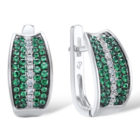 Sterling Silver w/ Black White Plating Earrings Green Spinel,White Cubic Zirconia (E307701GSZSK925)