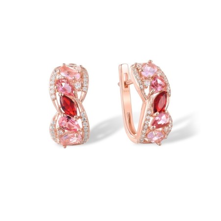 Sterling Silver w/ Rose Plating Earrings Pink Glass,Red Glass,White Cubic Zirconia (E307741RPGZSR925)