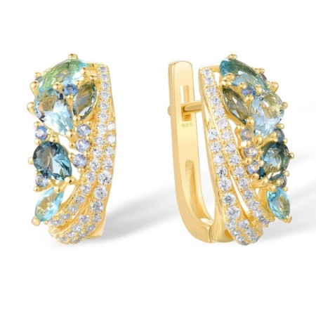 Sterling Silver w/ Yellow Plating Earrings Blue Glass,Blue Spinel,White Cubic Zirconia (E307743BGNZSY925)