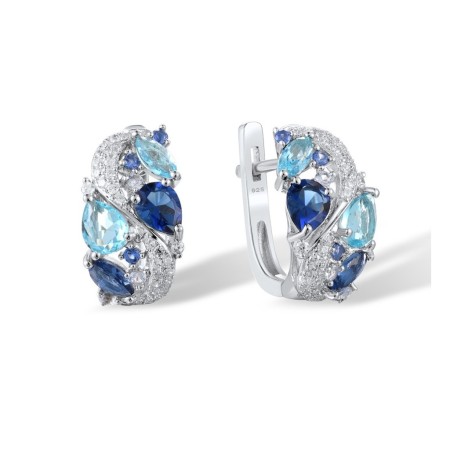 Sterling Silver Earrings Blue Glass,Blue Nano Cubic Zirconia,Sky Blue Cubic Zirconia,White Cubic Zirconia (E307744MUL2SL925)