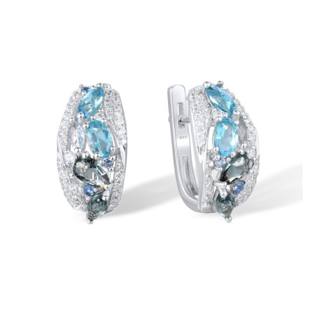 Sterling Silver Earrings Blue Glass,Blue Spinel,White Cubic Zirconia (E307745BGNZSL925)