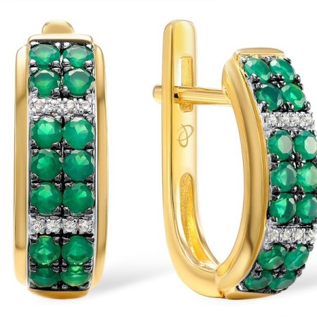 Sterling Silver w/ Yellow Plating Earrings Dyed Green Agate,White Cubic Zirconia (E307798GEZSY925)