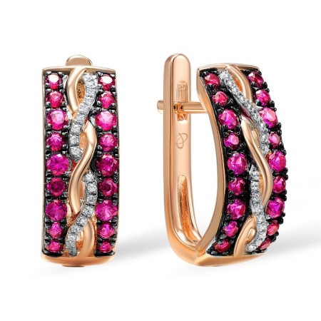 Sterling Silver w/ Rose Plating Earrings Created Ruby,White Cubic Zirconia (E307800CRZSR925)