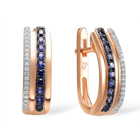 Sterling Silver w/ Rose Plating Earrings Blue Nano Cubic Zirconia,White Cubic Zirconia (E307806BZZSR925)