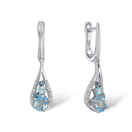 Sterling Silver Earrings Blue Glass,London Blue Topaz,Sky Blue Cubic Zirconia,White Cubic Zirconia (E307867MULSL925)