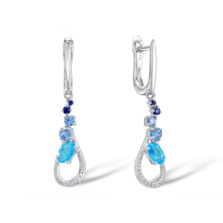 Sterling Silver Earrings Blue Glass,Blue Spinel,Created Sapphire,White Cubic Zirconia (E307869MULSL925)