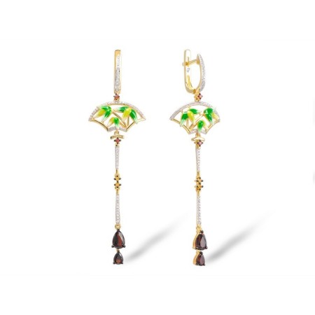 Sterling Silver w/ Yellow Plating Earrings Enamel,Garnet Cubic Zirconia,Garnet Nano Spinel,White Cubic Zirconia,Yellow Nano Cubic Zirconia (Ci (E307878ENASY925)