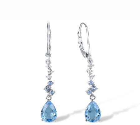 Sterling Silver Earrings Blue Glass,Blue Spinel,White Cubic Zirconia (E307932ABGNZSL925)