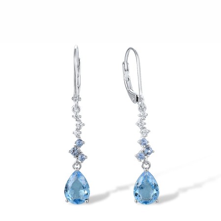 Sterling Silver Earrings Blue Glass,Blue Spinel,White Cubic Zirconia (E307932ABGNZSL925)