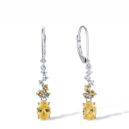 Sterling Silver Earrings White Cubic Zirconia,Yellow Cubic Zirconia,Yellow Nano Cubic Zirconia (E307933AYNWZSL925)