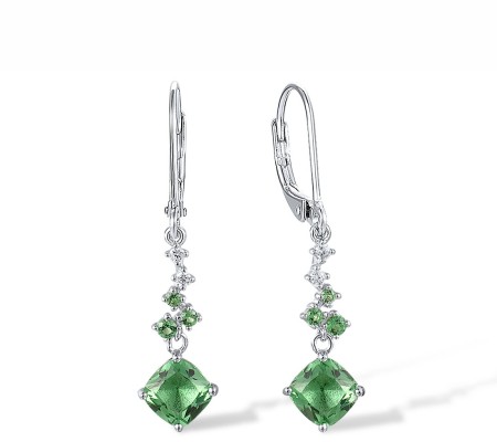 Sterling Silver Earrings Green Glass,Green Spinel,White Cubic Zirconia (E307934AGGNZSL925)
