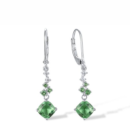 Sterling Silver Earrings Green Glass,Green Spinel,White Cubic Zirconia (E307934AGGNZSL925)