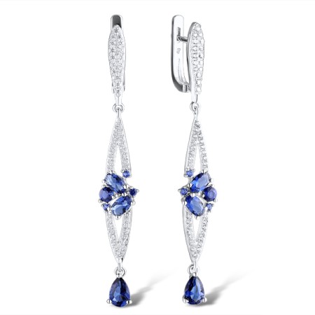 Sterling Silver Earrings White Cubic Zirconia,Blue Glass,Blue Nano Cubic Zirconia (E307948ABLNZSL925)