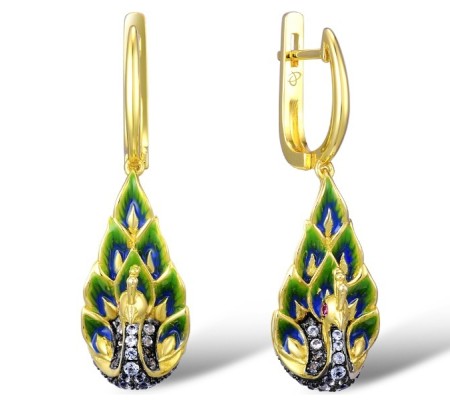 Sterling Silver w/ Yellow Plating Earrings Blue Spinel,Created Pink Sapphire,Enamel (E307951ENASY925)