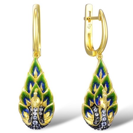 Sterling Silver w/ Yellow Plating Earrings Blue Spinel,Created Pink Sapphire,Enamel (E307951ENASY925)