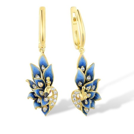 Sterling Silver w/ Yellow Black Plating Earrings Created Pink Sapphire,Enamel,White Cubic Zirconia (E307952ENA1SC925)