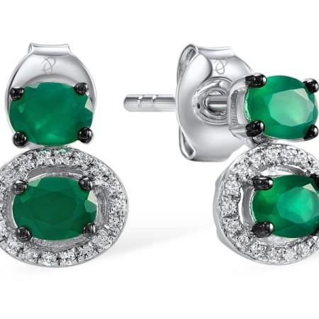 Sterling Silver Earrings Green Chalcedony,White Cubic Zirconia (E307975GCWZSL925)