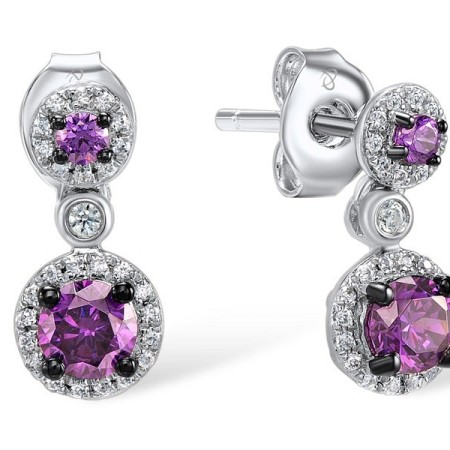 Sterling Silver Earrings Amethyst Cubic Zirconia,White Cubic Zirconia (E307977AWZSL925)