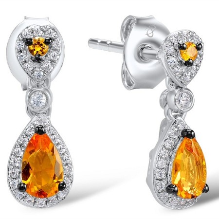 Sterling Silver Earrings Orange Glass,White Cubic Zirconia,Yellow Nano Cubic Zirconia (Ci (E307978ORYZSL925)