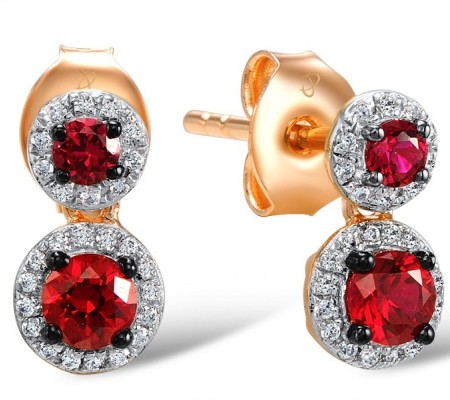Sterling Silver w/ Rose Plating Earrings Created Ruby,White Cubic Zirconia (E307982CRZSR925)