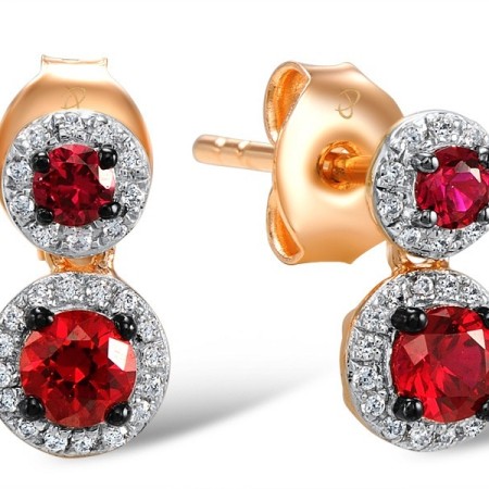 Sterling Silver w/ Rose Plating Earrings Created Ruby,White Cubic Zirconia (E307982CRZSR925)