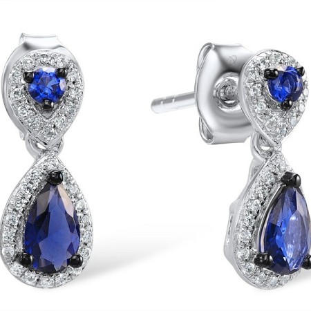 Sterling Silver Earrings Blue Nano Cubic Zirconia,White Cubic Zirconia (E307983BZZSL925)